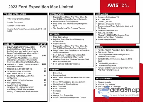 2023 Ford Expedition Max Limited из США, поврежденный, VIN 1FMJK2A85PEA41053